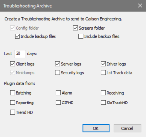Troubleshooting Archive Creation Dialog